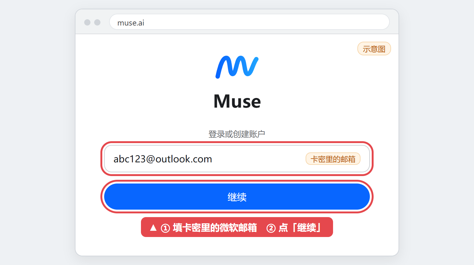 Muse 登录页填写邮箱